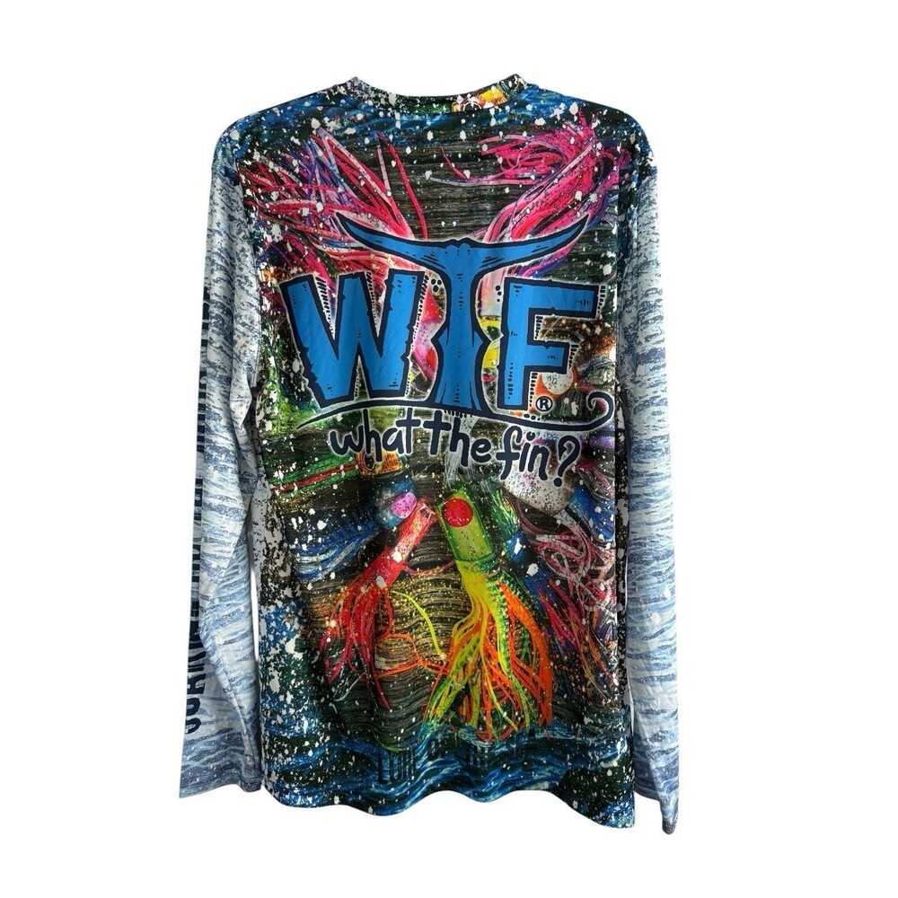 What the Fin Mens Shirt Adult Size Large Vibrant Performance Long Sleeve